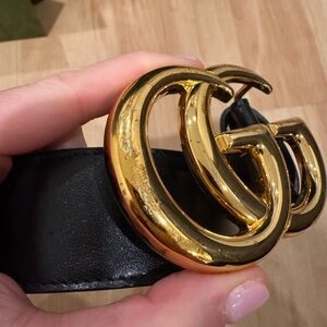 Gucci XS Black Belt with Gold GG Logo